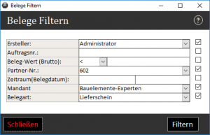belege filtern