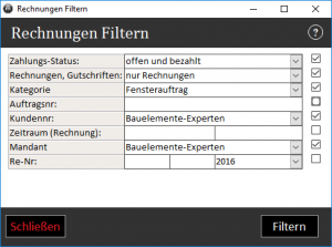 rechnungen filtern