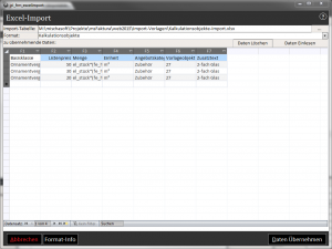 Formular Excel-Import mit Musterdaten