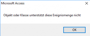 Objekt oder Klasse unterstützt diese Ereignismenge nicht