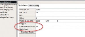Alternativposition anlegen