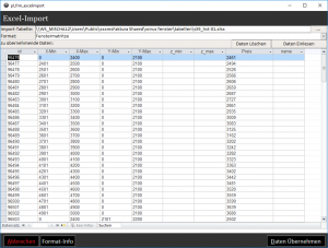 Formular zum komfortablen Import von Preismatritzen aus Excel-Tabellen