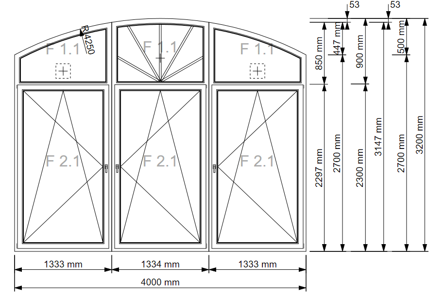 Fensteranlage gekoppelt mit Segmentbogen