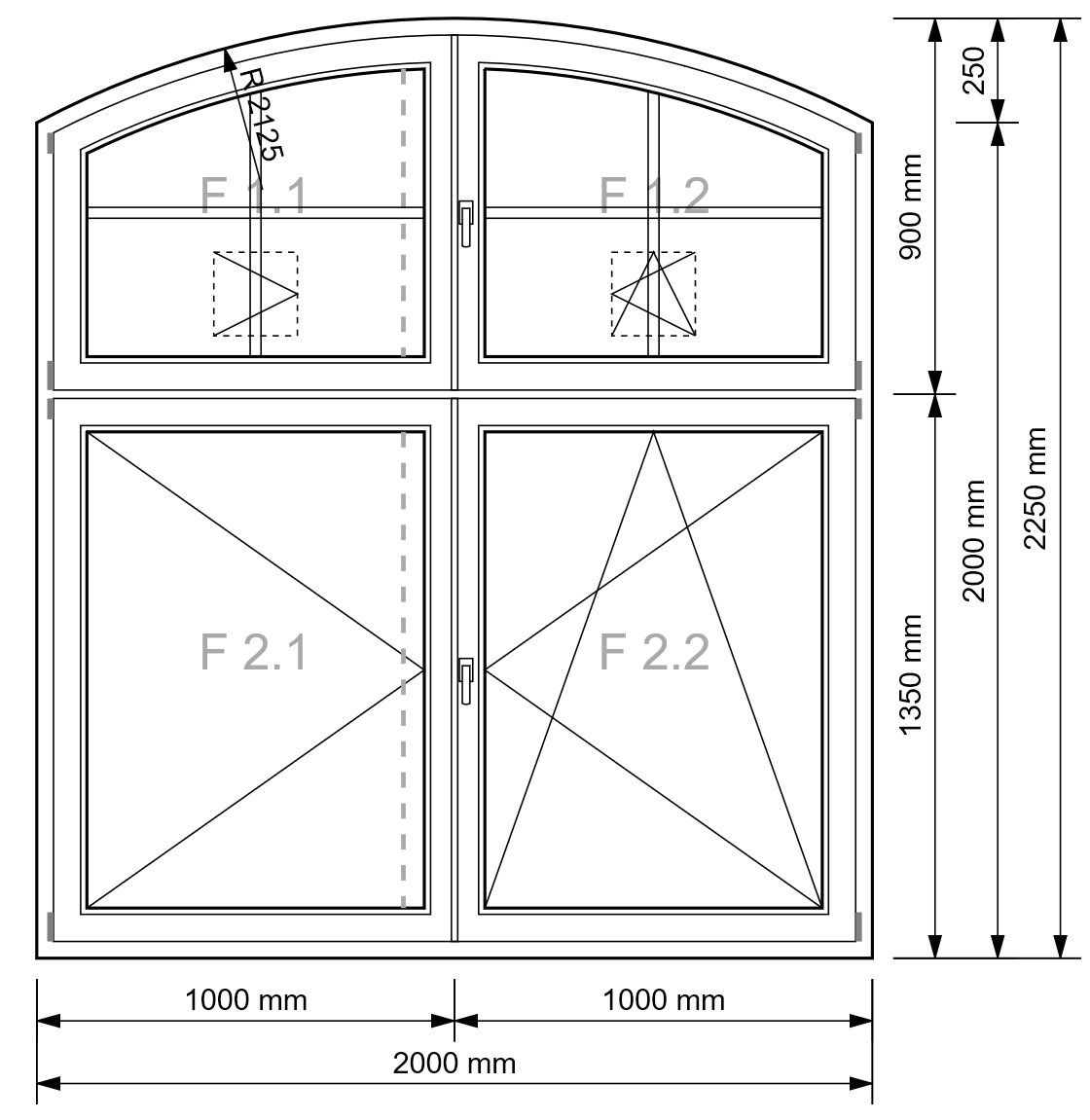 Segmentbogen-Fenster 4-flügelig