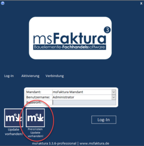 Log-In Formular mit Preislisten-Updates